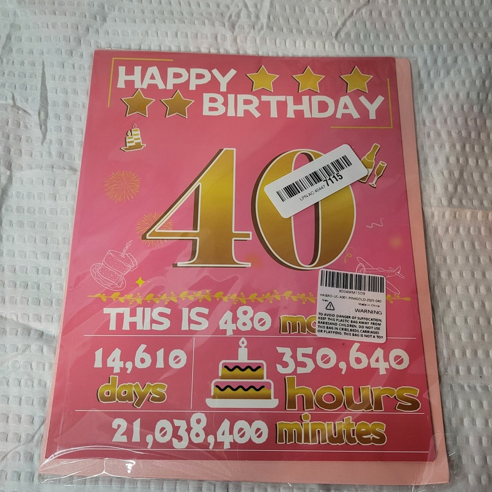 Jumbo 40th‎ Birthday Card Pink Gold 40 Years Old Lg Greeting Card with Envelope